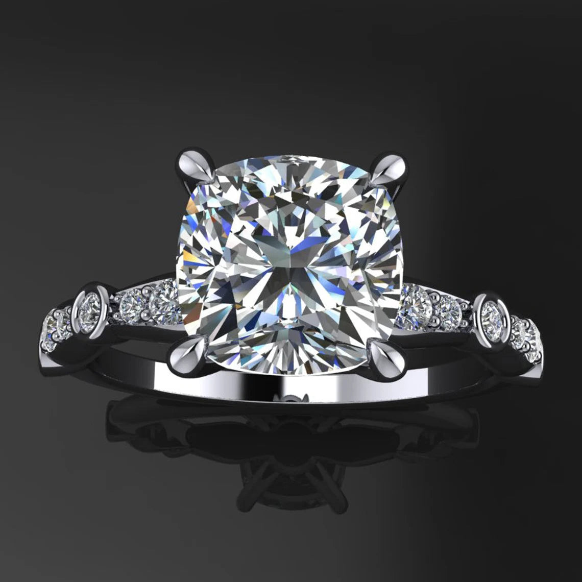 amelia ring - 2 carat cushion cut NEO moissanite engagement ring, colorless moissanite - J Hollywood Designs