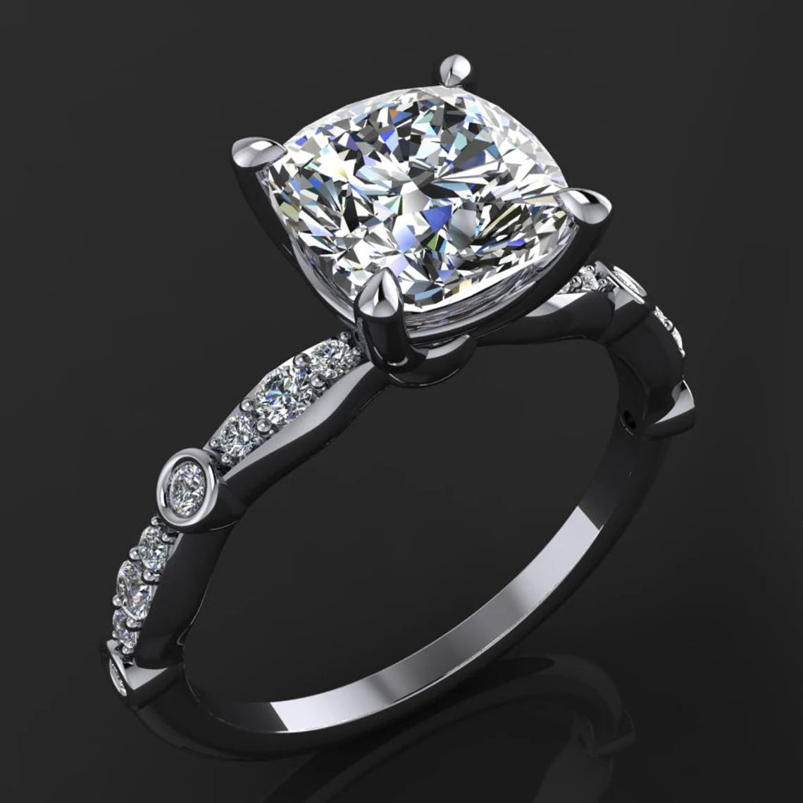 amelia ring - 2 carat cushion cut NEO moissanite engagement ring, colorless moissanite - J Hollywood Designs