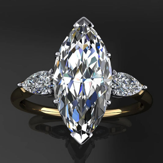 erica ring - 3 carat marquise moissanite engagement ring, ZAYA moissanite 3 stone ring - J Hollywood Designs