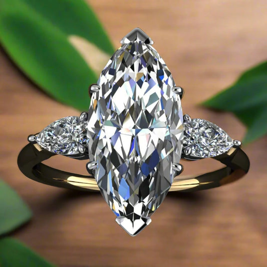 erica ring - 3 carat marquise moissanite engagement ring, ZAYA moissanite 3 stone ring - J Hollywood Designs