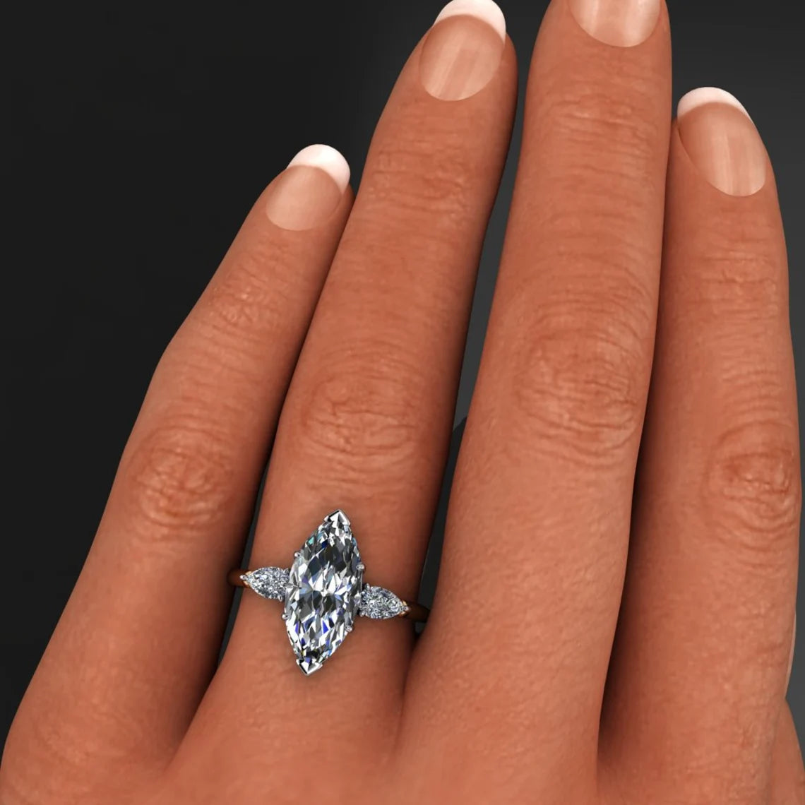 erica ring - 3 carat marquise moissanite engagement ring, ZAYA moissanite 3 stone ring - J Hollywood Designs