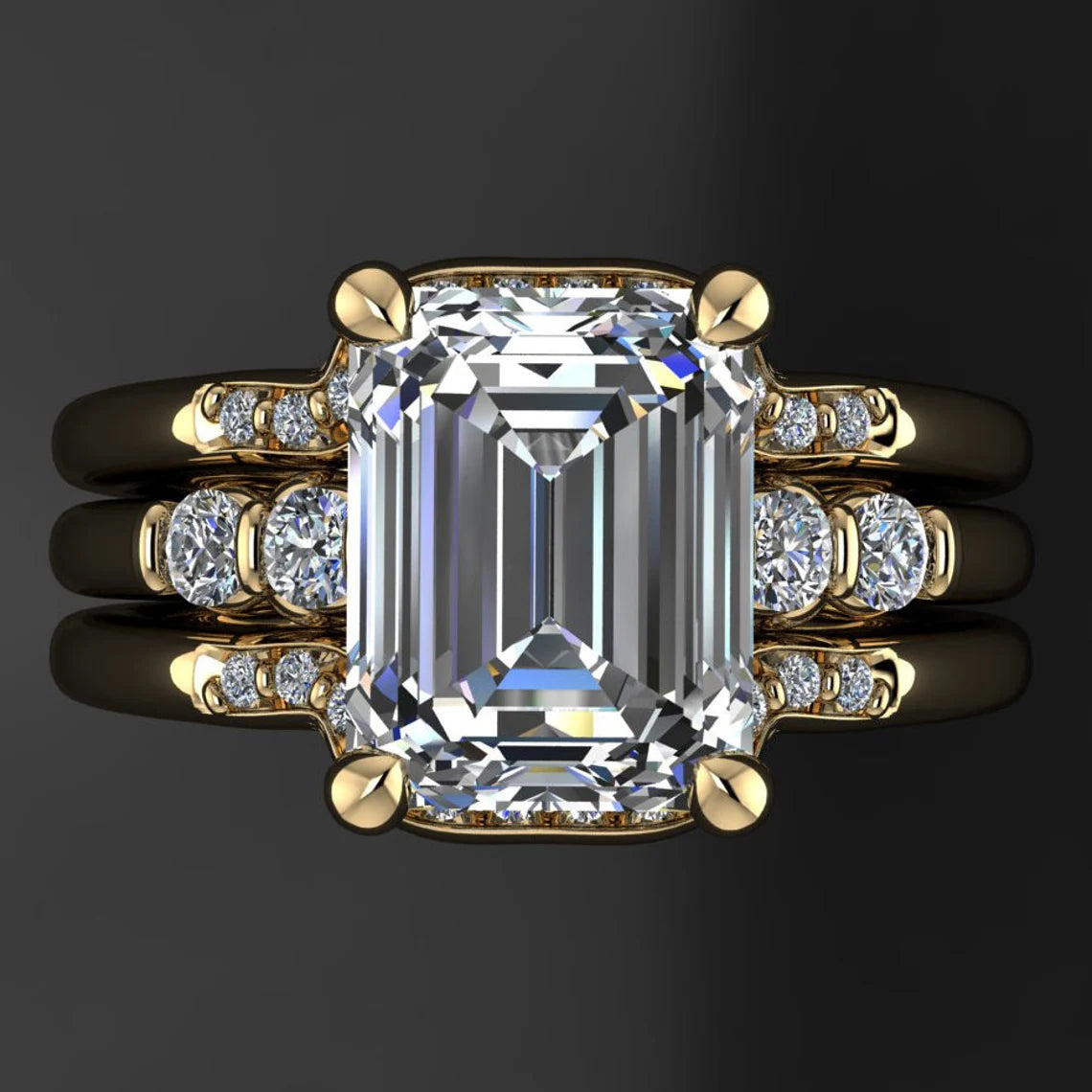 dallas ring – 2.5 carat emerald cut moissanite engagement ring  and wedding bands - J Hollywood Designs