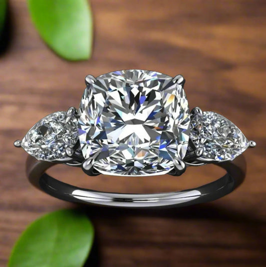 cushion moissanite 3 stone engagement ring - erica - J Hollywood Designs