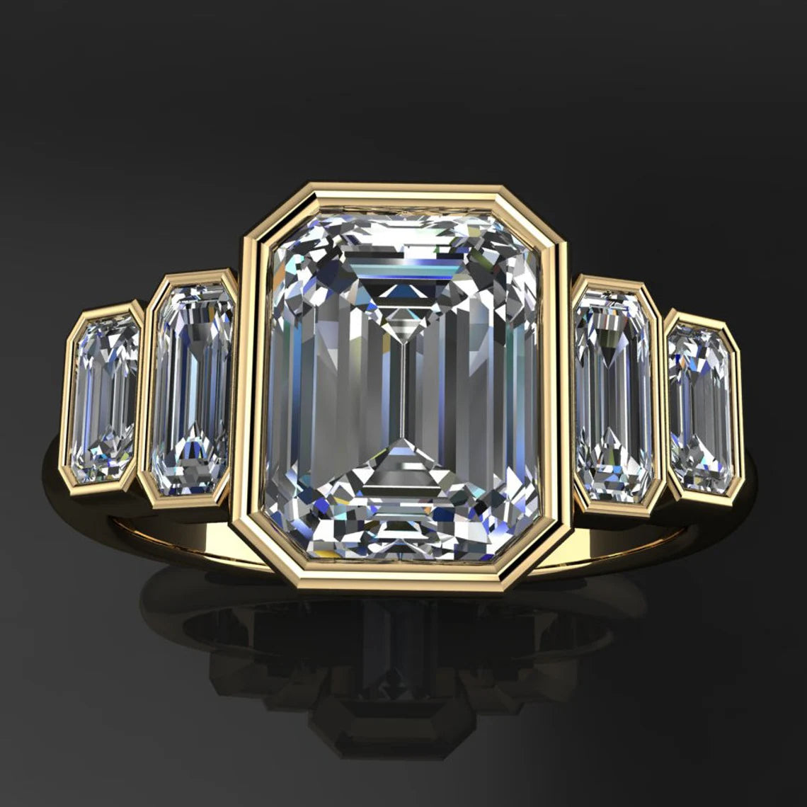 taylor ring – 1.75 carat emerald cut NEO moissanite engagement ring, bezel set engagement ring - J Hollywood Designs