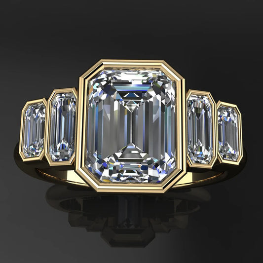 taylor ring – 1.75 carat emerald cut NEO moissanite engagement ring, bezel set engagement ring - J Hollywood Designs
