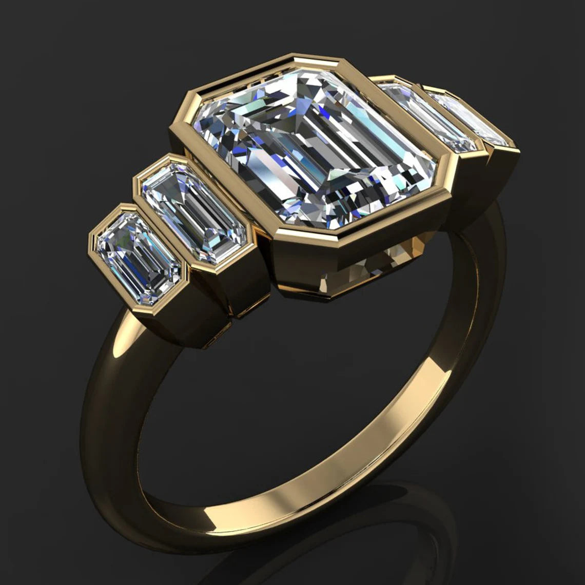 taylor ring – 1.75 carat emerald cut NEO moissanite engagement ring, bezel set engagement ring - J Hollywood Designs