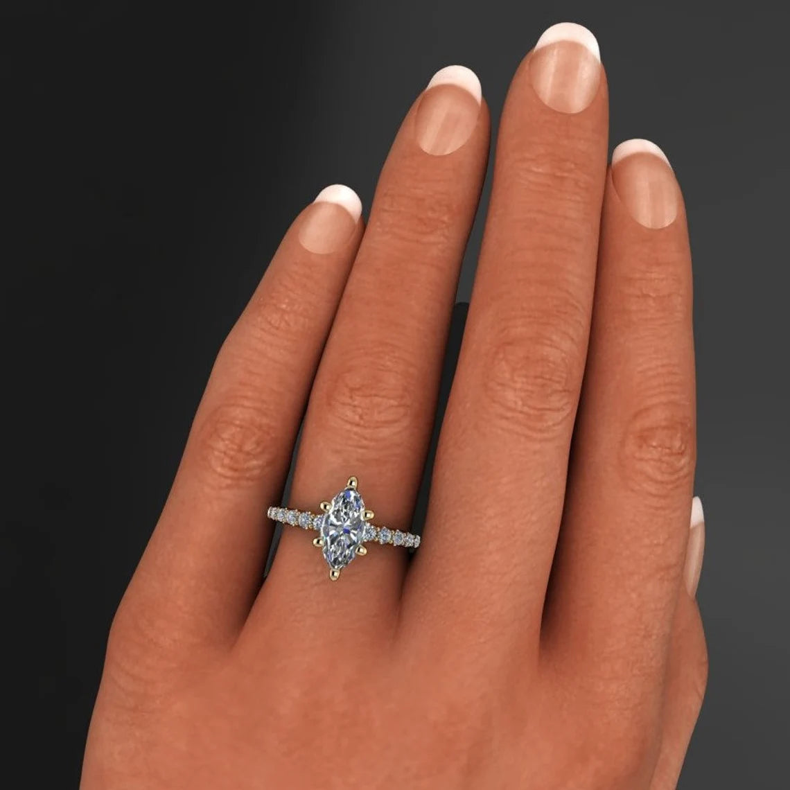 Marquise Solitaire Leaf Design Engagement Ring – I Heart Moissanites