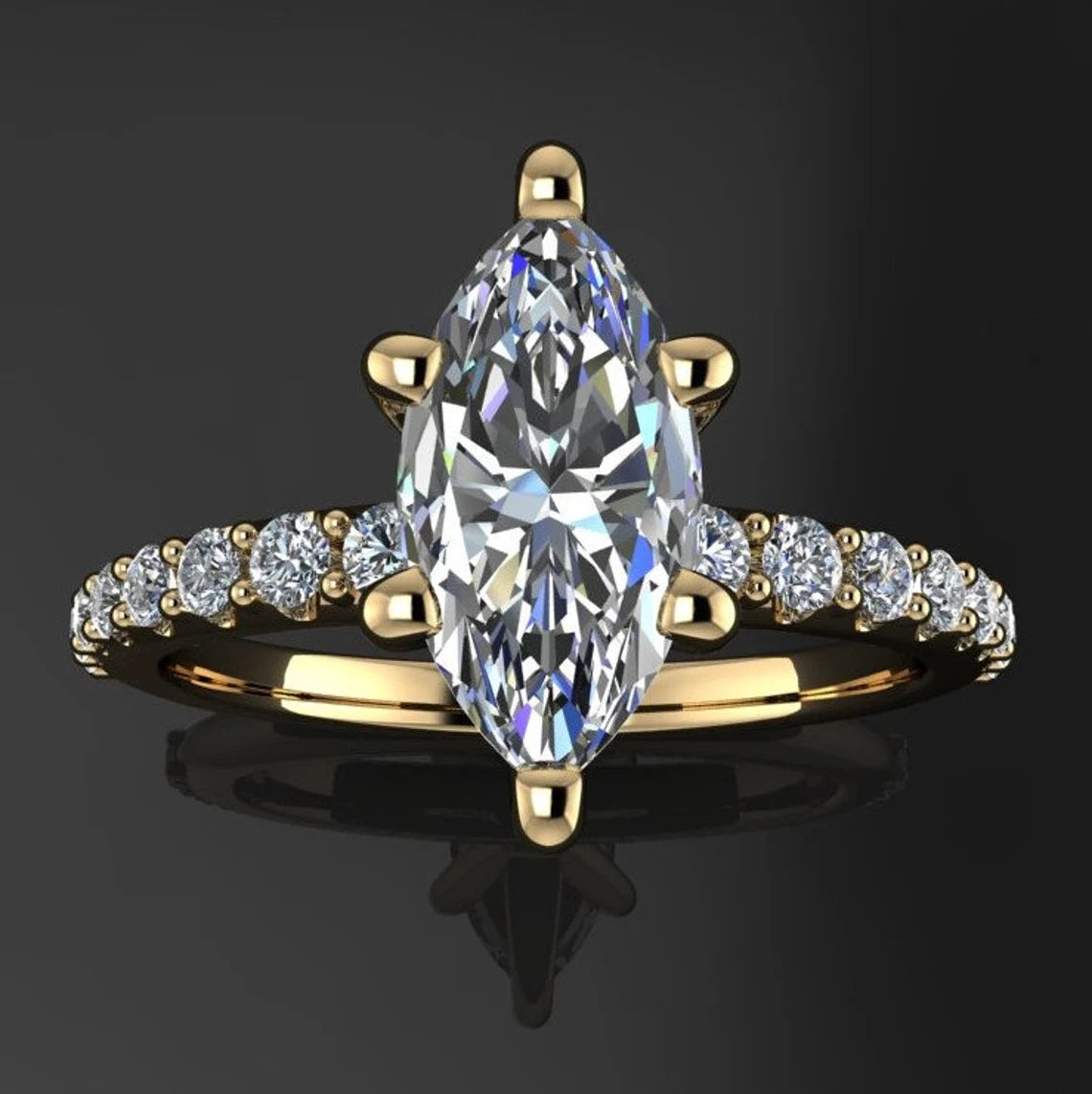 blaire ring - 1.5 carat marquise ZAYA moissanite engagement ring, d color moissanite - J Hollywood Designs