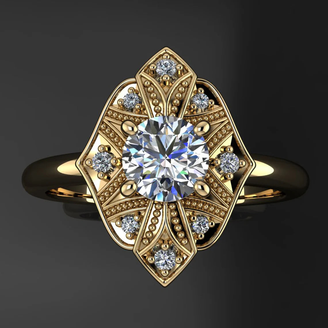 pearl ring – half carat moissanite ring, milgrain and diamonds - J Hollywood Designs