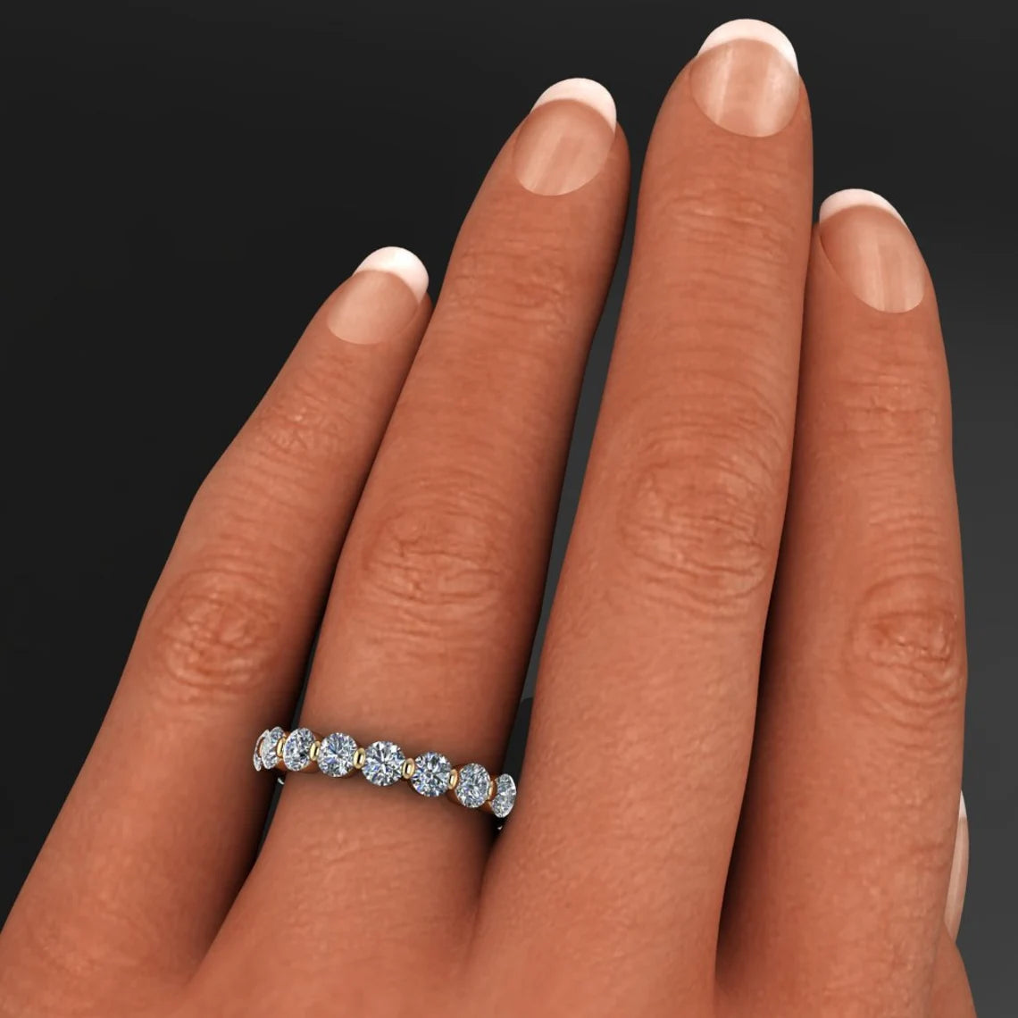 jade ring - 2 carat NEO moissanite eternity band, single shared prong ring - J Hollywood Designs