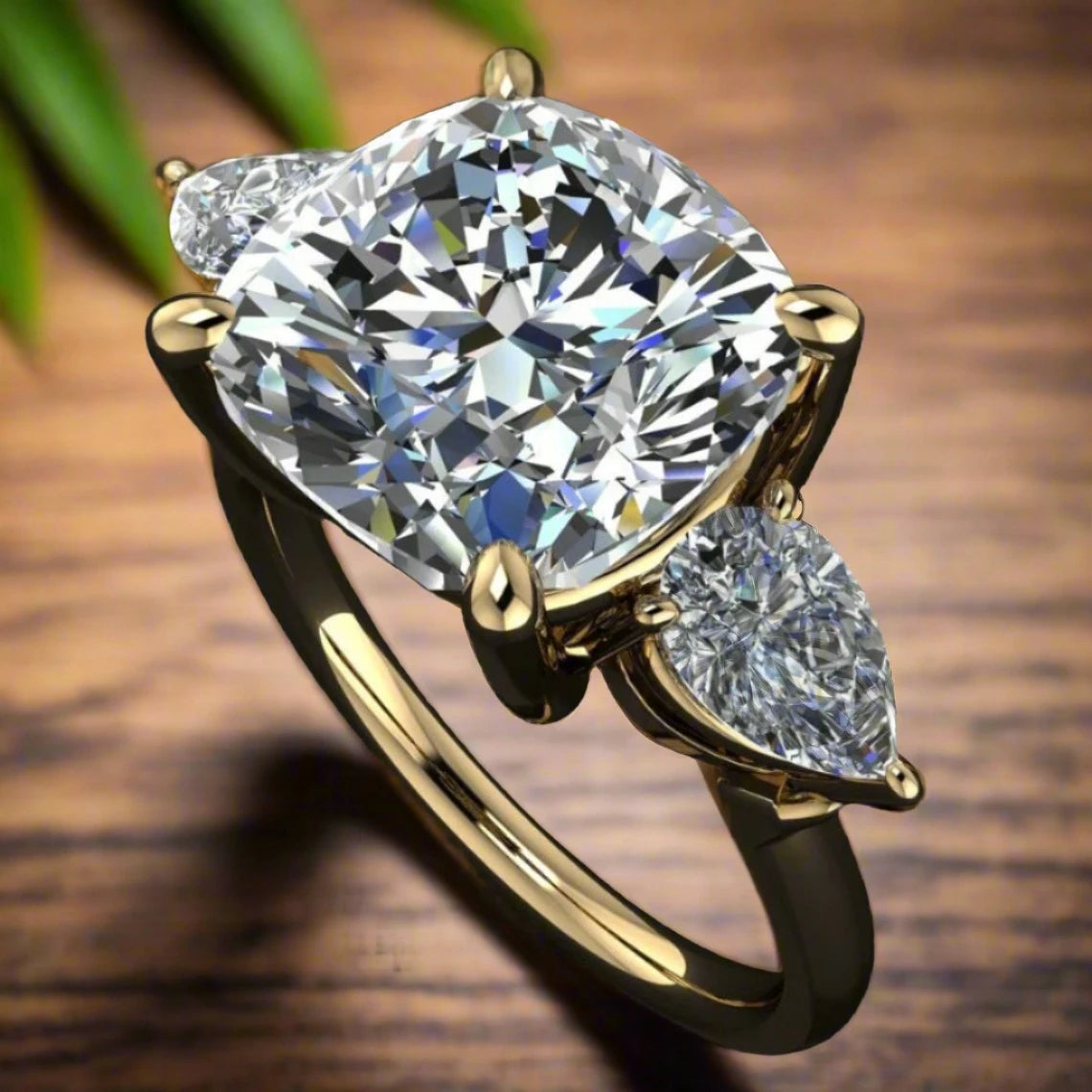 erica ring - 5 carat cushion NEO moissanite engagement ring, three stone ring - J Hollywood Designs