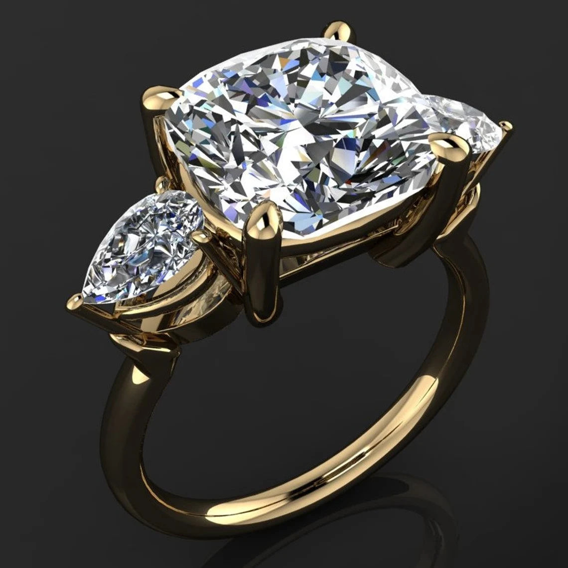 erica ring - 5 carat cushion NEO moissanite engagement ring, three stone ring - J Hollywood Designs