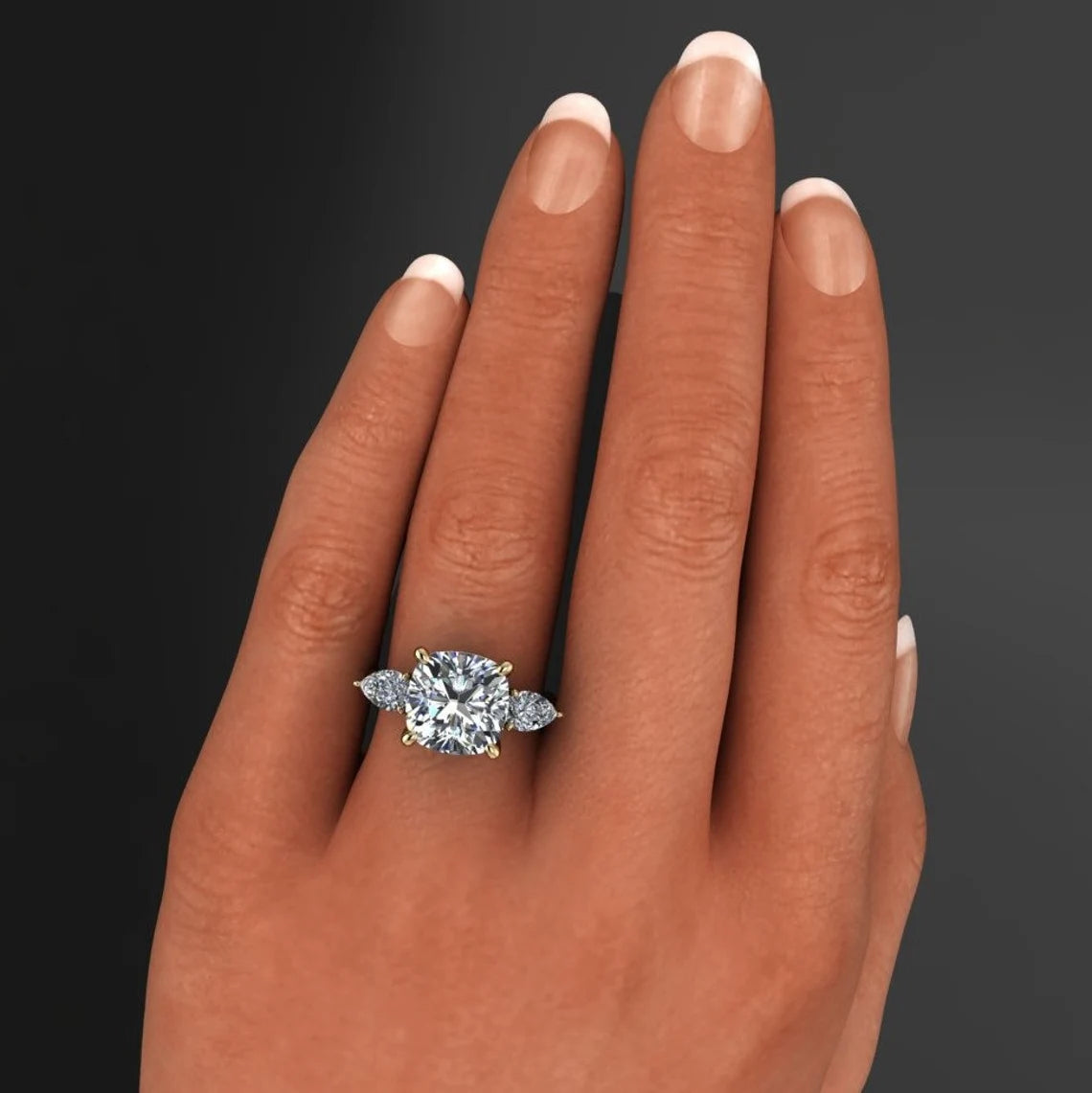 erica ring - 5 carat cushion NEO moissanite engagement ring, three stone ring - J Hollywood Designs