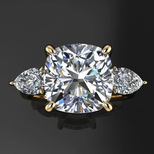 erica ring - 5 carat cushion NEO moissanite engagement ring, three stone ring - J Hollywood Designs