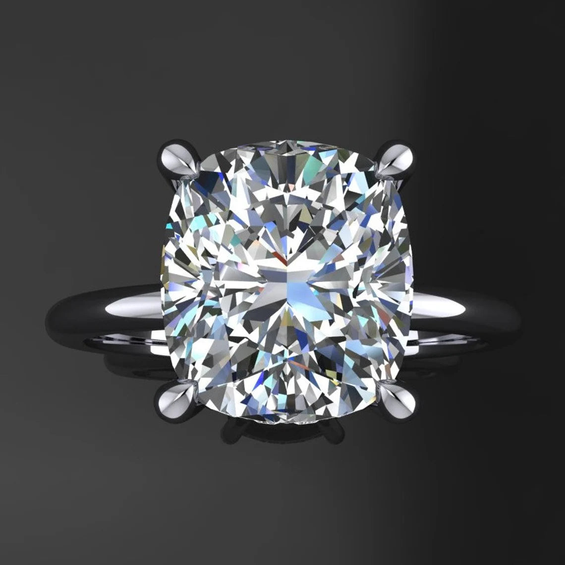 3 carat elongated cushion cut ZAYA moissanite engagement ring - naked shay ring, diamond side halo - J Hollywood Designs