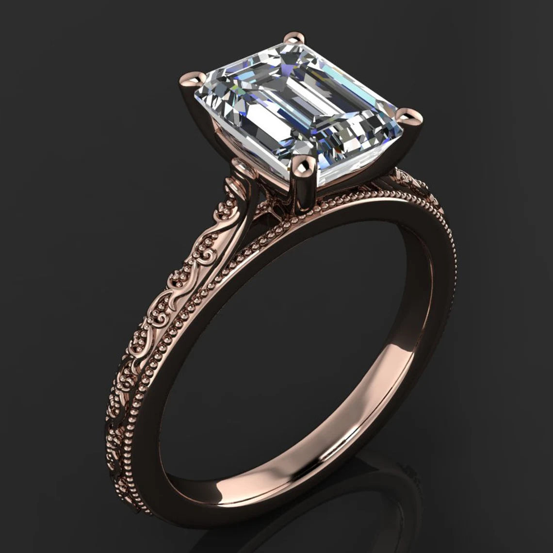 perla ring - 2 carat emerald cut NEO moissanite engagement ring - J Hollywood Designs