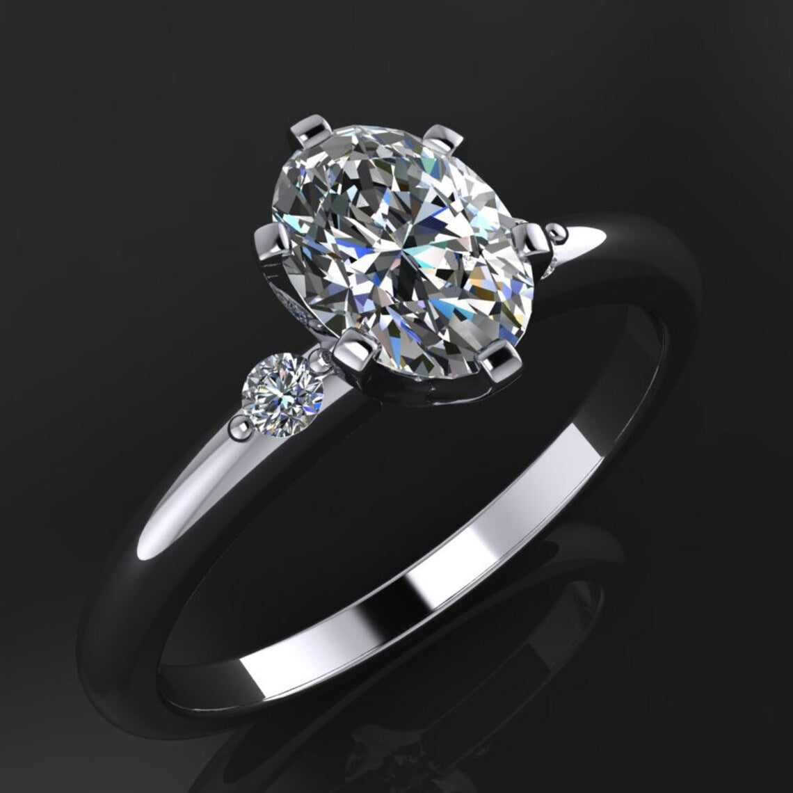angela ring – 1 carat oval NEO moissanite engagement ring, three stone ring - J Hollywood Designs