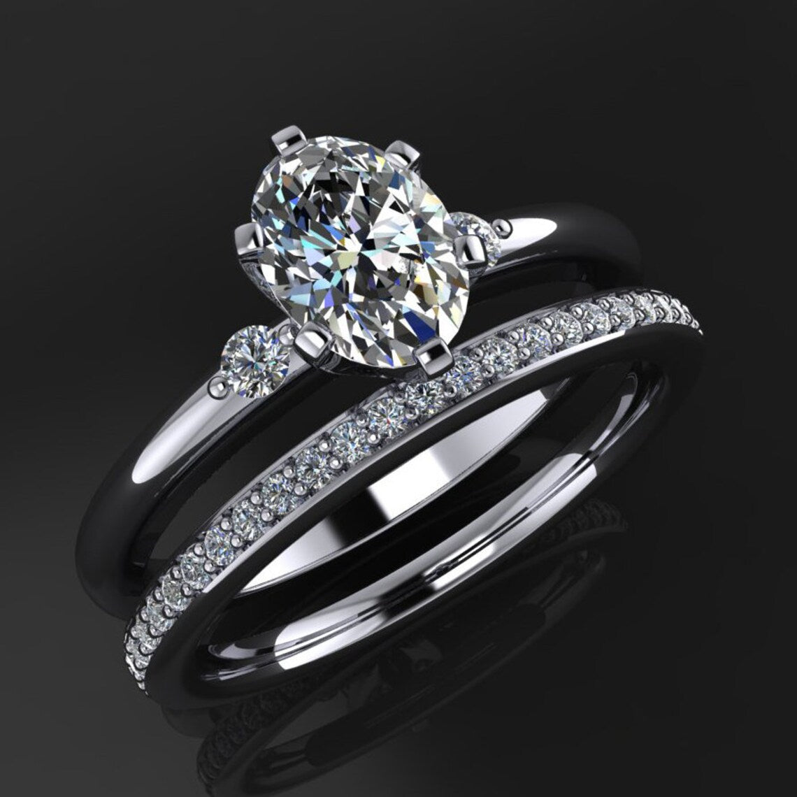 angela ring – 1 carat oval NEO moissanite engagement ring, three stone ring - J Hollywood Designs