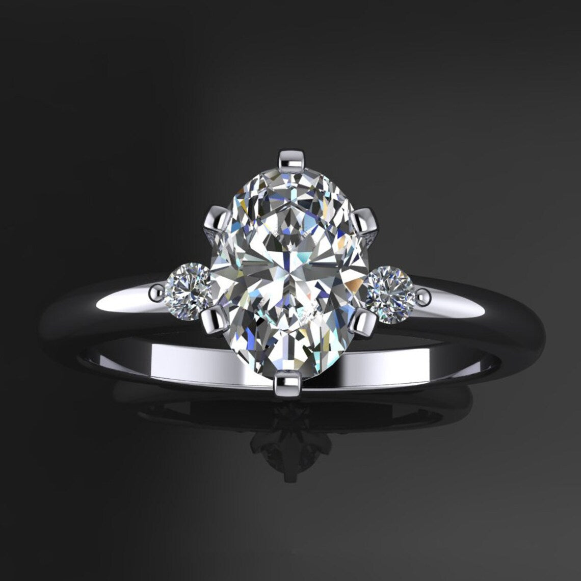 angela ring – 1 carat oval NEO moissanite engagement ring, three stone ring - J Hollywood Designs