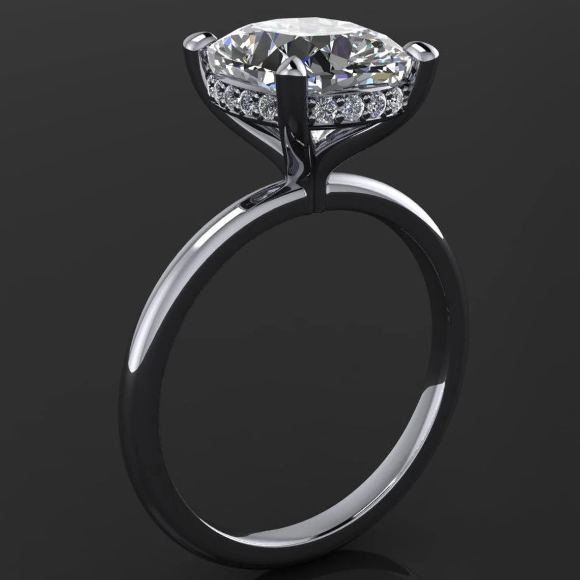 3 carat elongated cushion cut ZAYA moissanite engagement ring - naked shay ring, diamond side halo - J Hollywood Designs