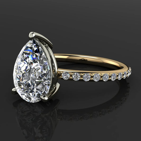 eliza ring - 2 carat pear cut NEO moissanite engagement ring, diamond pave shank - J Hollywood Designs