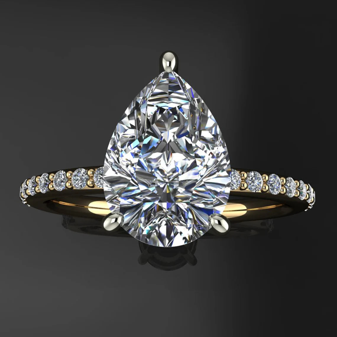 eliza ring - 2 carat pear cut NEO moissanite engagement ring, diamond pave shank - J Hollywood Designs