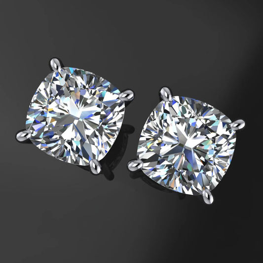 cushion moissanite stud earrings, 3.5 carat total weight - J Hollywood Designs