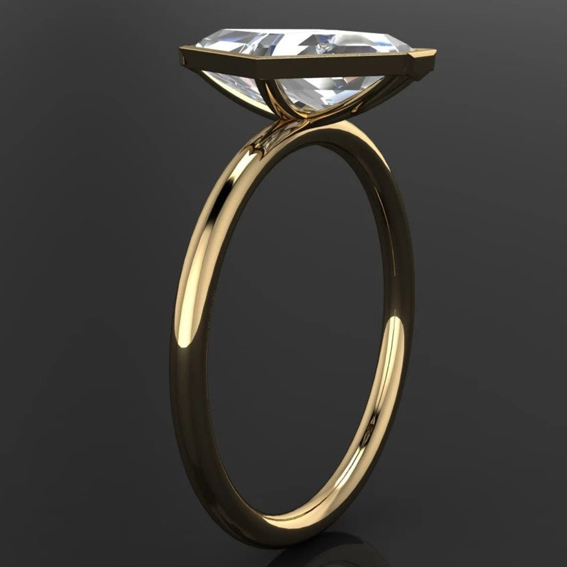 leena ring - 3.5 carat lozenge cut ZAYA moissanite engagement ring, bezel set - J Hollywood Designs