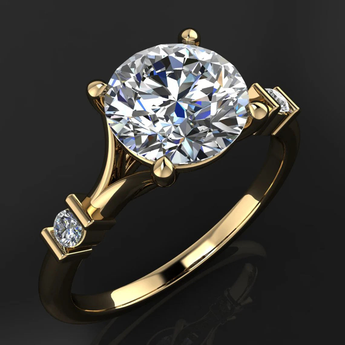 beckett ring - 1.5 carat round NEO moissanite and diamond engagement ring - J Hollywood Designs