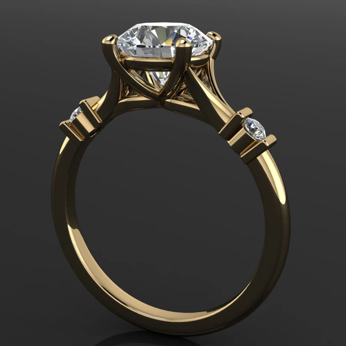 beckett ring - 1.5 carat round NEO moissanite and diamond engagement ring - J Hollywood Designs
