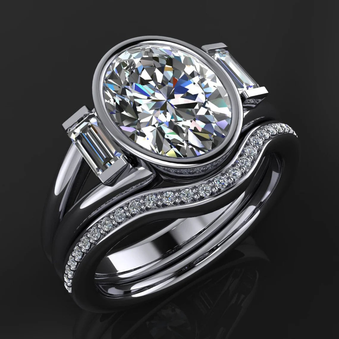azul ring - oval NEO moissanite engagement ring with contour band - J Hollywood Designs