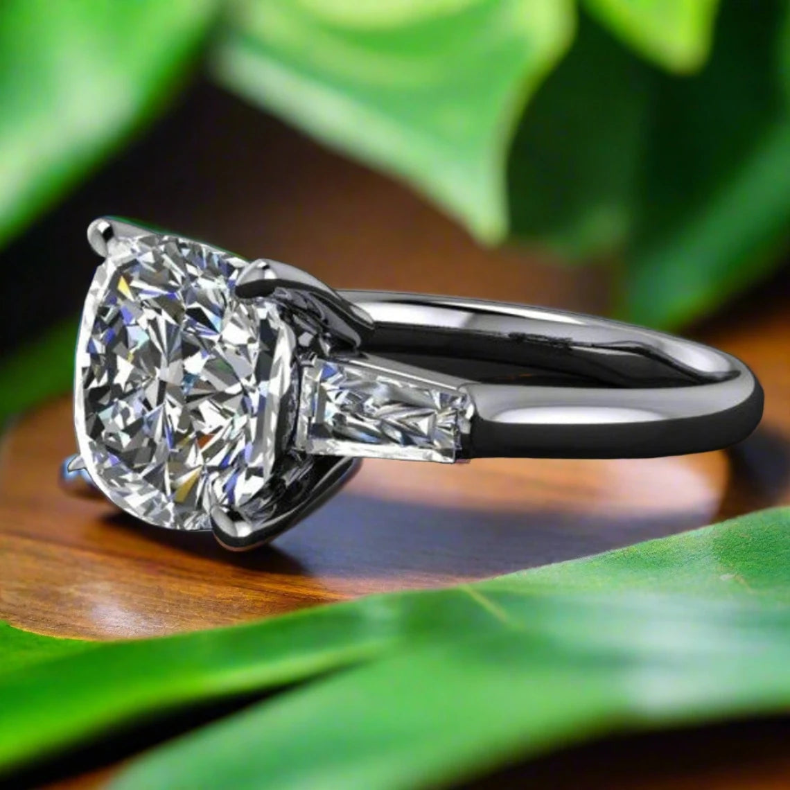 custom laurel ring – 3 carat cushion cut NEO moissanite engagement ring - J Hollywood Designs