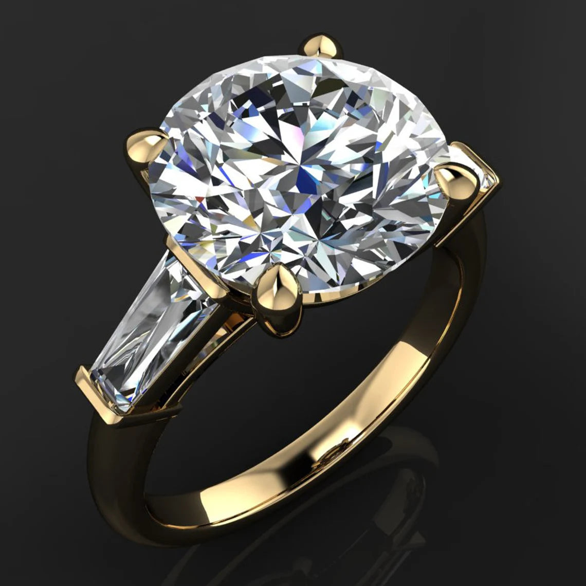 laurel ring – 4 carat diamond cut NEO moissanite engagement ring, three stone ring - J Hollywood Designs
