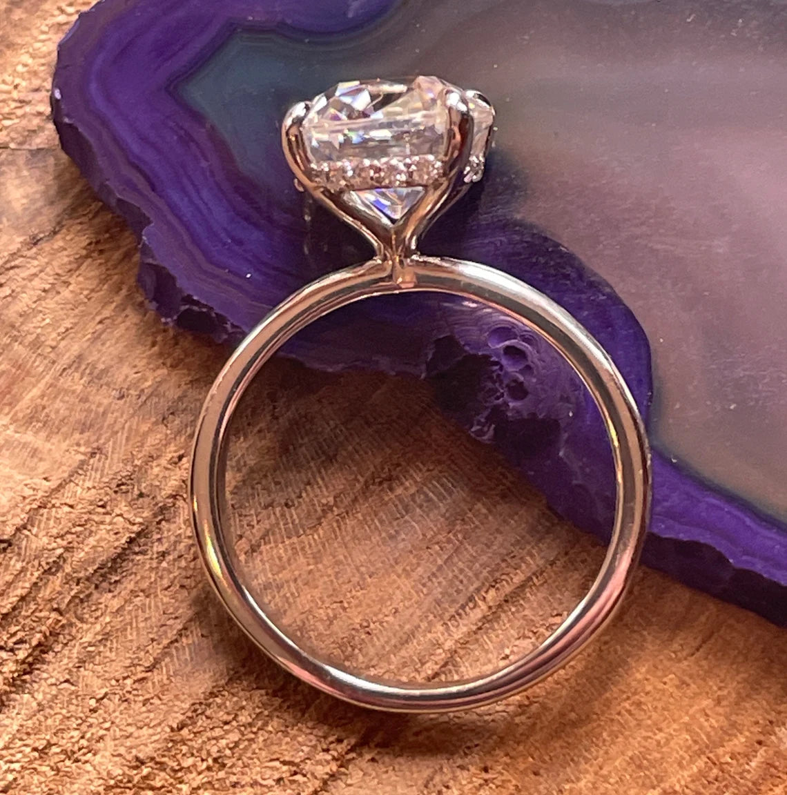 3 carat elongated cushion cut ZAYA moissanite engagement ring - naked shay ring, diamond side halo - J Hollywood Designs