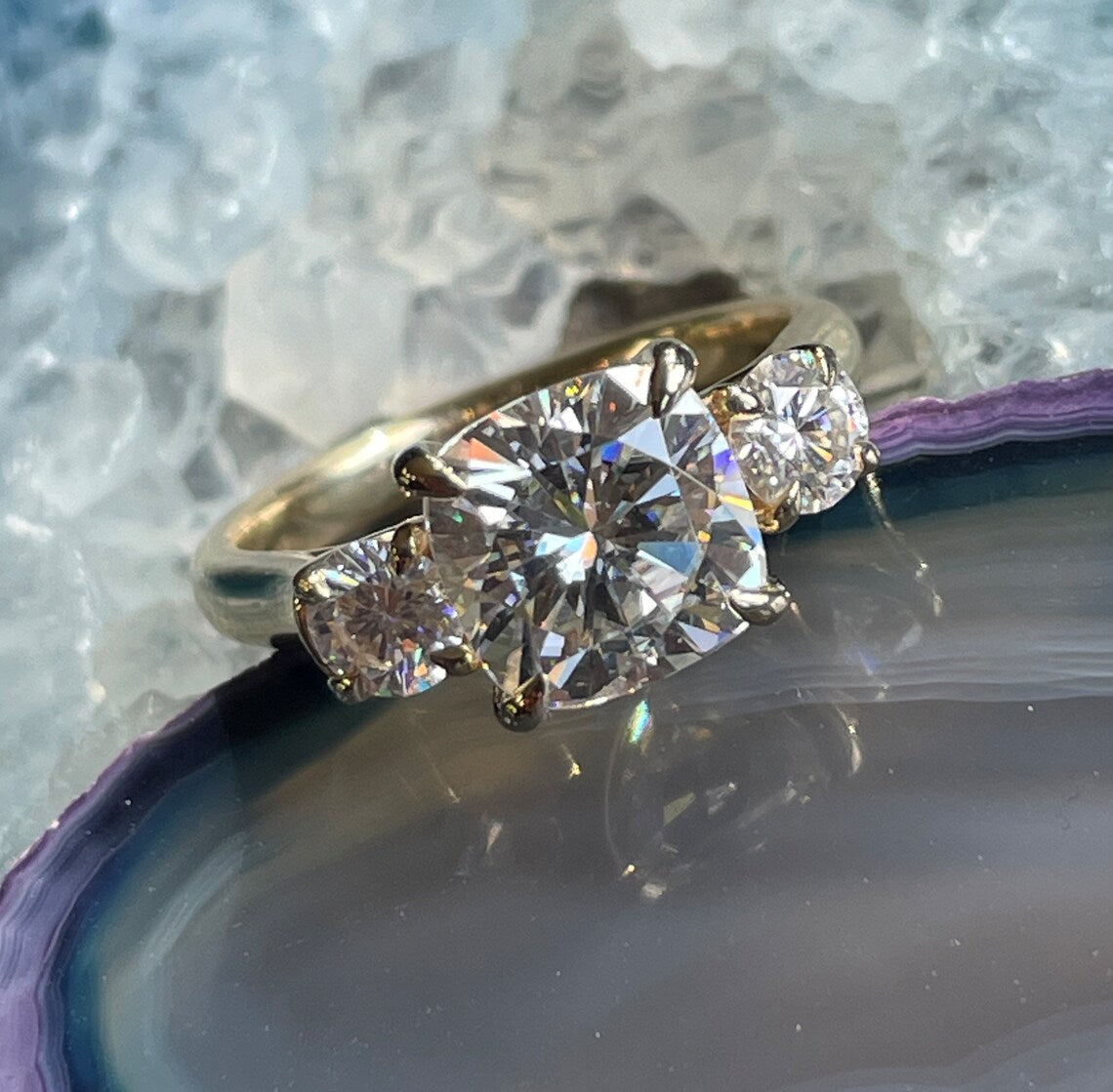 eden ring - 2 carat NEO moissanite engagement ring, 3 stone anniversary band - J Hollywood Designs