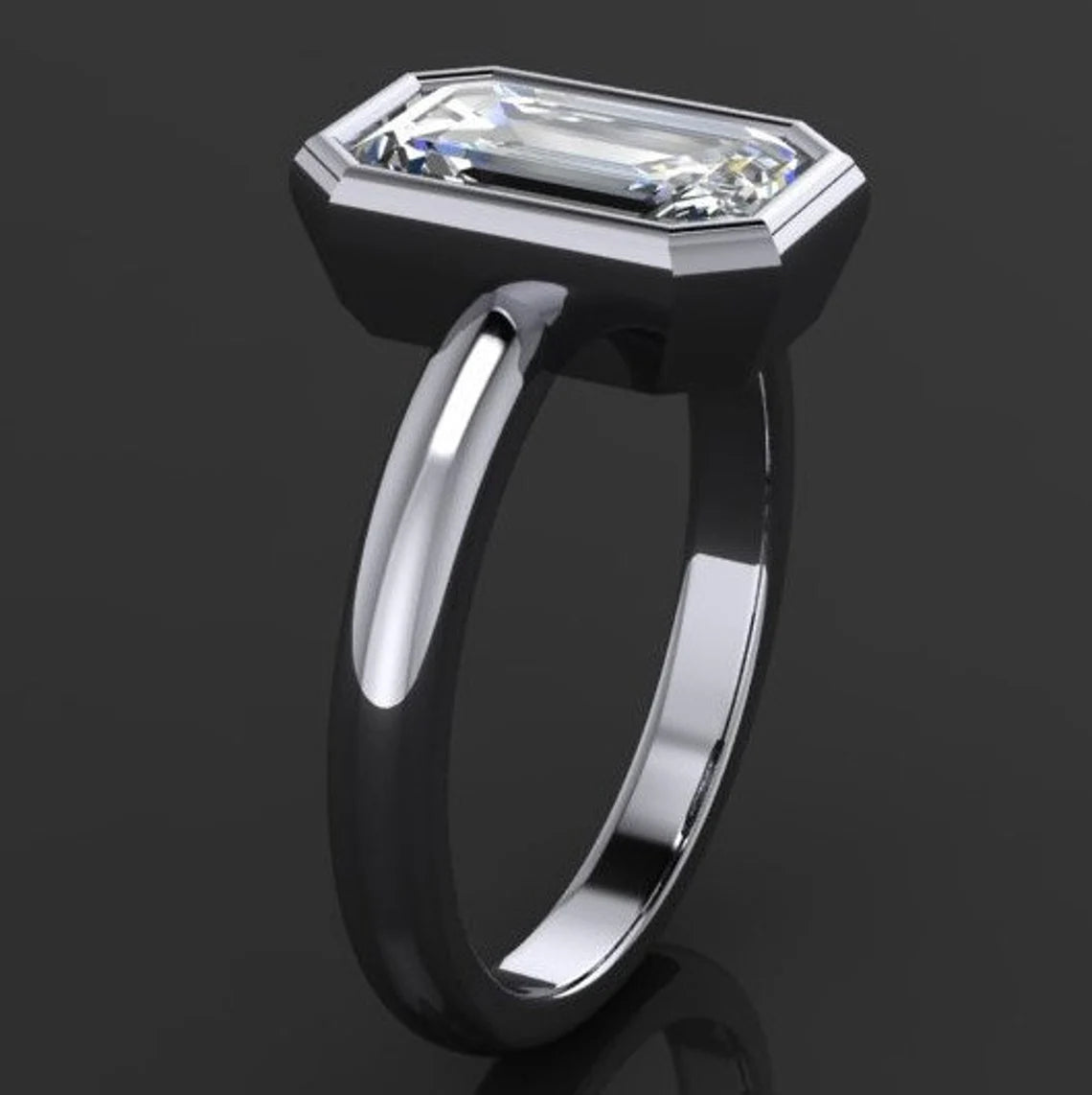 custom maria ring – 2 carat emerald cut ZAYA moissanite ring, bezel wedding set - J Hollywood Designs