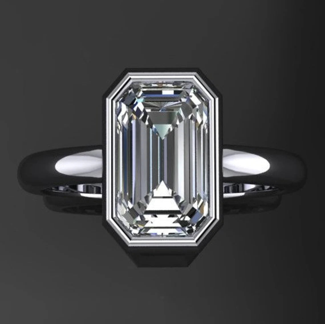 custom maria ring – 2 carat emerald cut ZAYA moissanite ring, bezel wedding set - J Hollywood Designs
