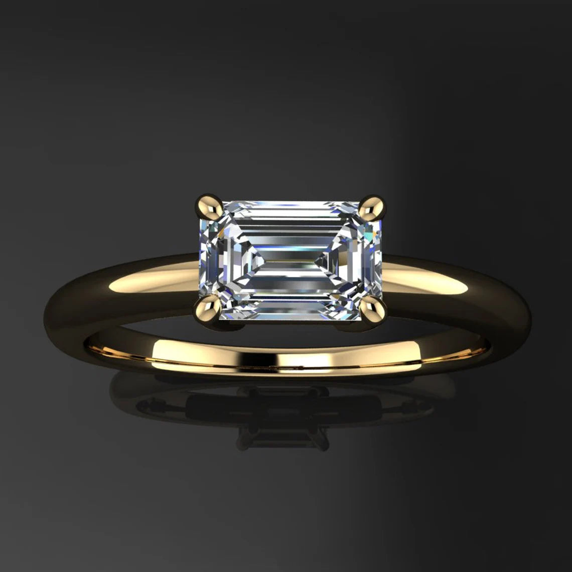 india ring – emerald cut NEO moissanite ring, east west ring - J Hollywood Designs