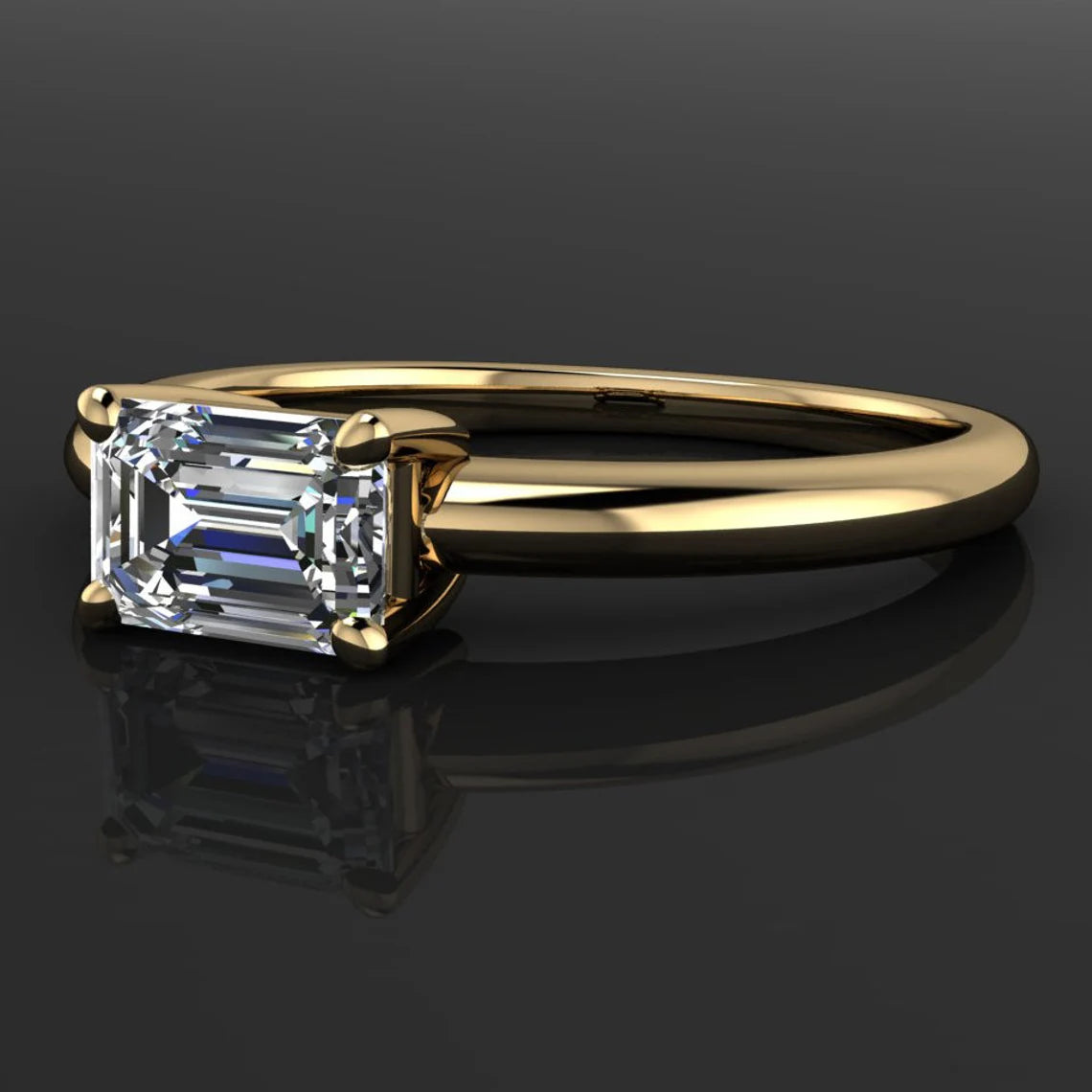 india ring – emerald cut NEO moissanite ring, east west ring - J Hollywood Designs