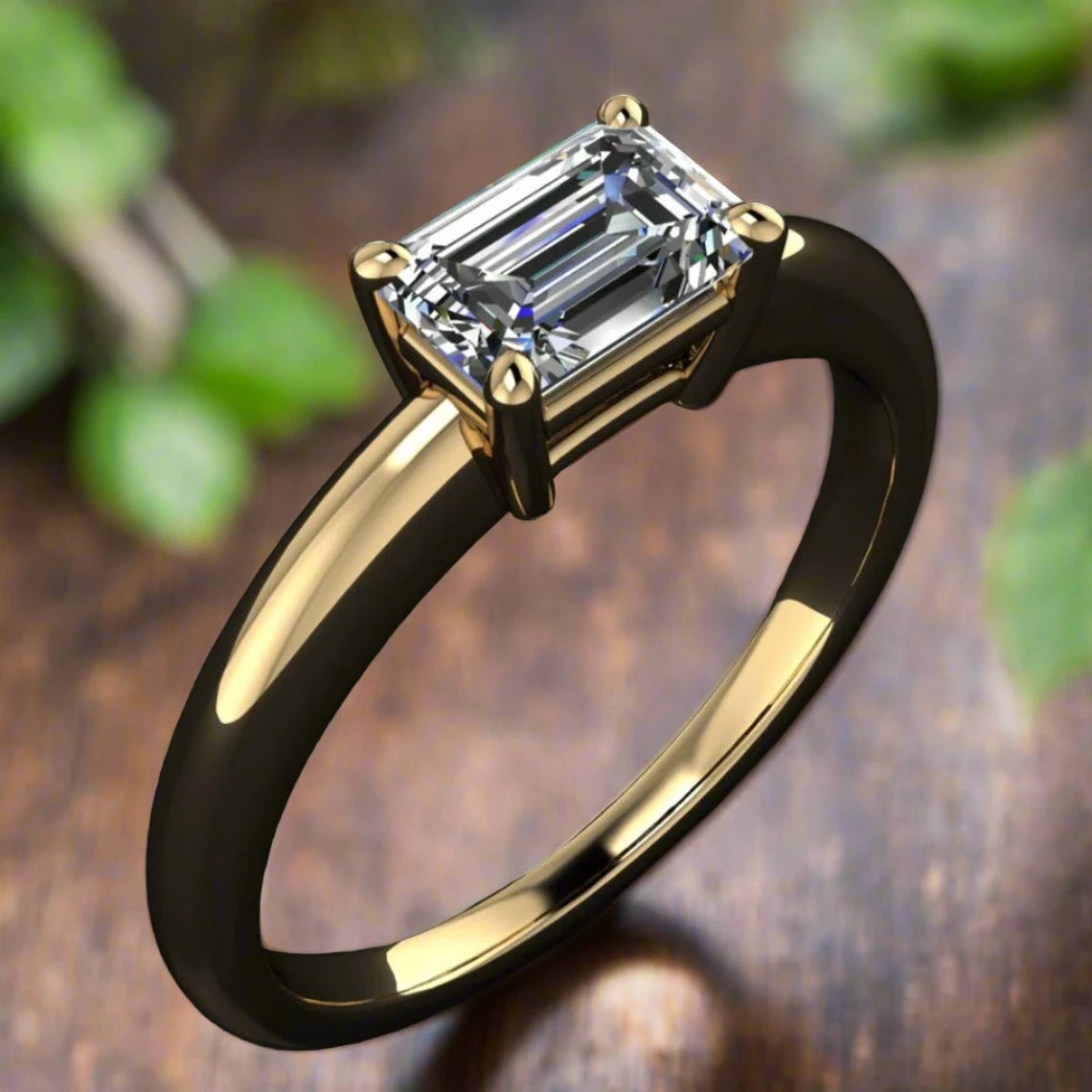 india ring – emerald cut NEO moissanite ring, east west ring - J Hollywood Designs