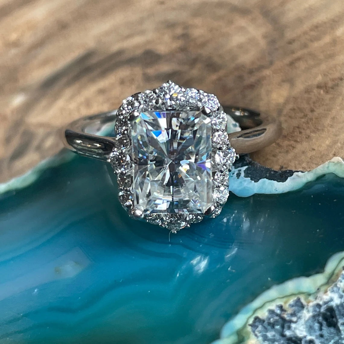 bridget ring - 2 carat moissanite engagement ring, vintage inspired ring, diamond halo - J Hollywood Designs