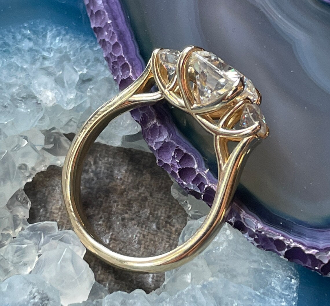 eden ring - 2 carat NEO moissanite engagement ring, 3 stone anniversary band - J Hollywood Designs