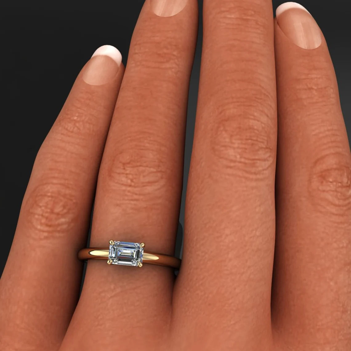 Sideways emerald online cut diamond ring