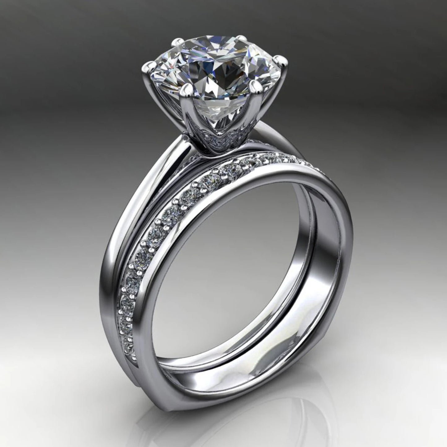 2.5 carat round NEO moissanite engagement ring - naomi ring - with coordinating wedding band - J Hollywood Designs