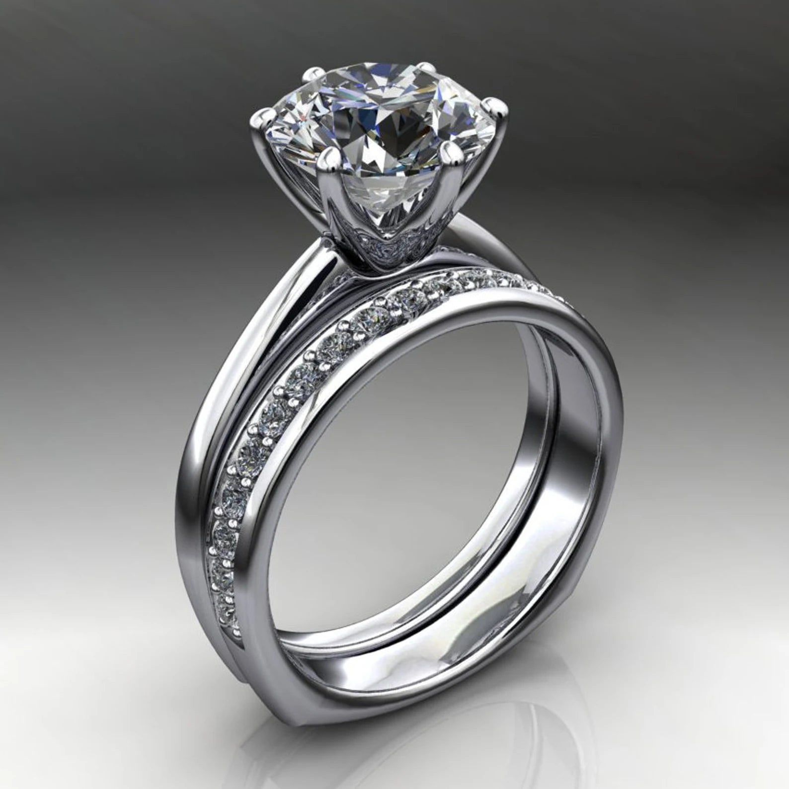 2.5 carat round NEO moissanite engagement ring - naomi ring - with coordinating wedding band - J Hollywood Designs