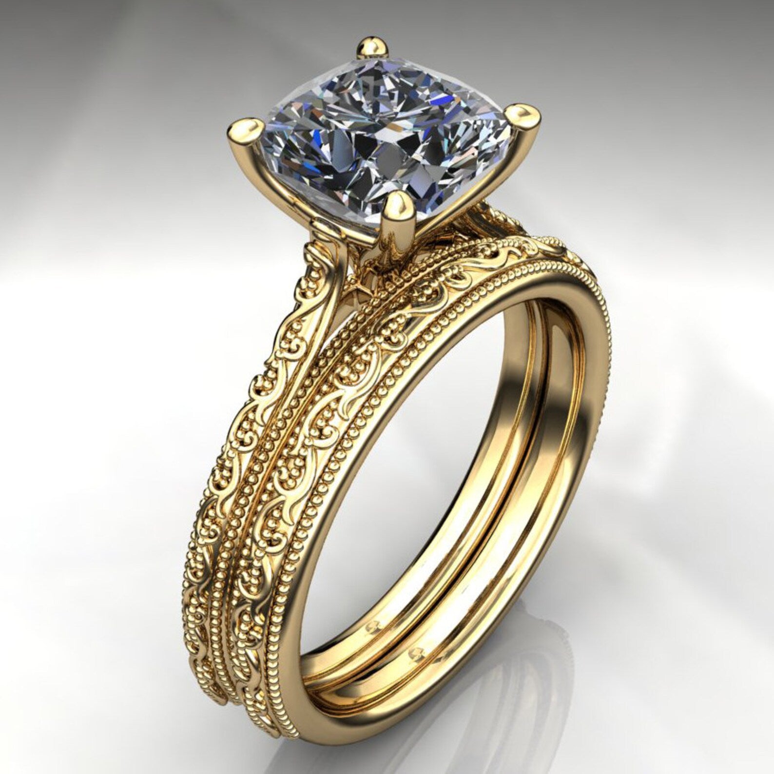 perla ring - 2 carat cushion cut NEO moissanite wedding set, moissanite engagement ring - J Hollywood Designs