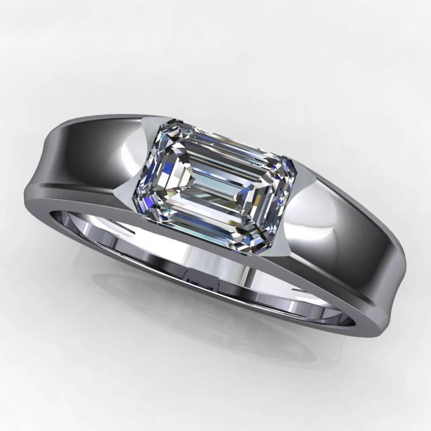 men's gold wedding band, 1 carat emerald cut moissanite - cash ring - J Hollywood Designs