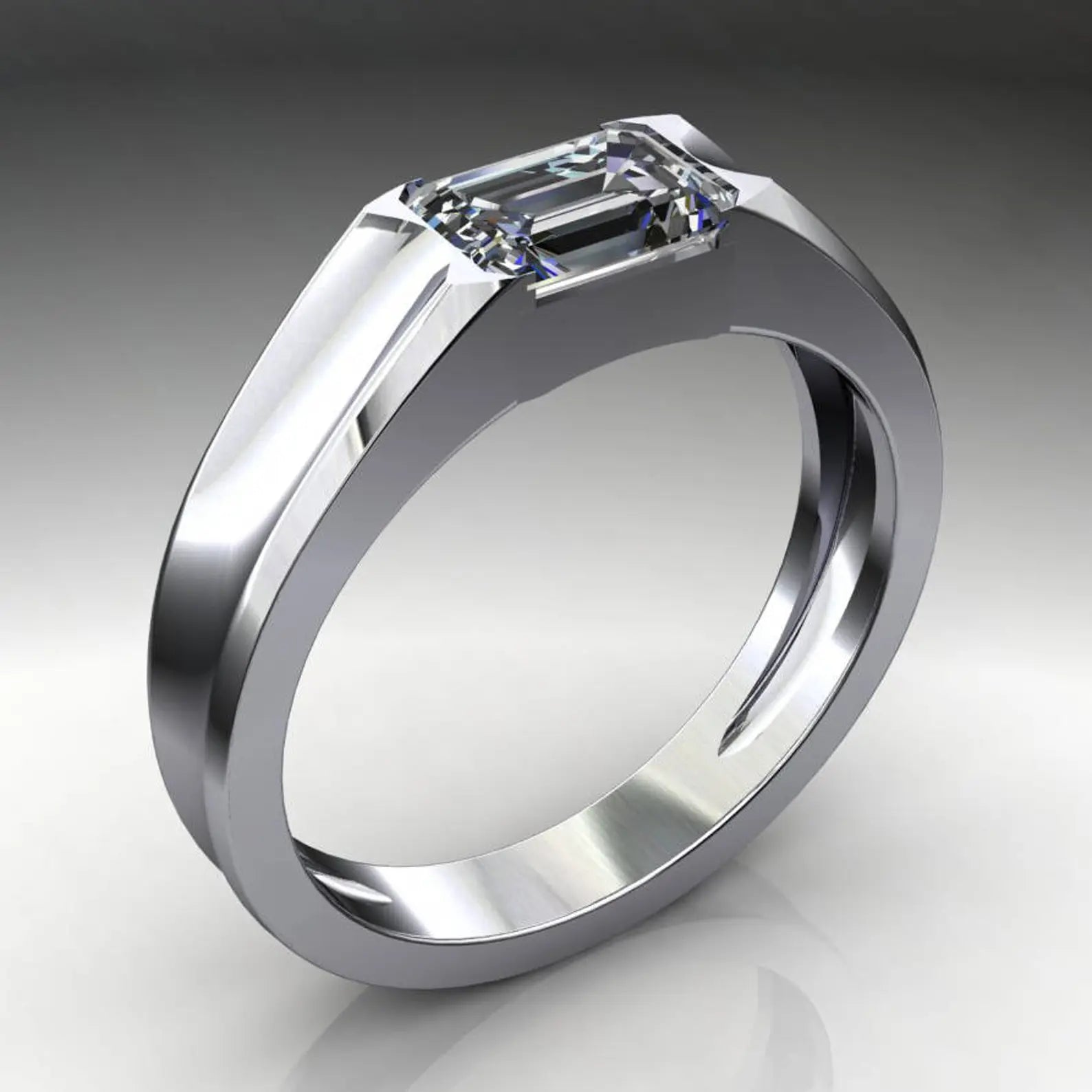 men's gold wedding band, 1 carat emerald cut moissanite - cash ring - J Hollywood Designs