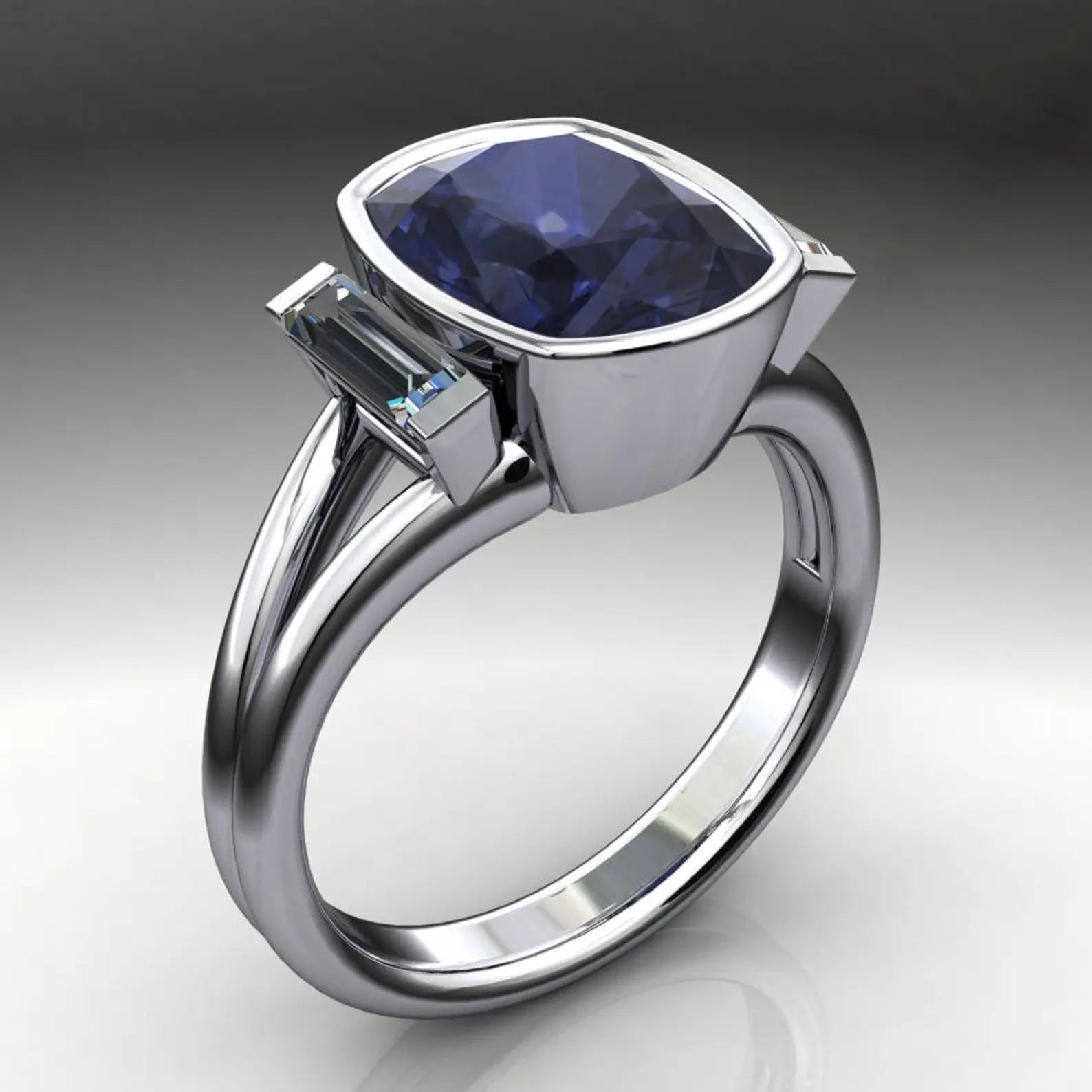 azul ring - 4.5 carat cushion cut sapphire and ZAYA moissanite ring - lab grown - J Hollywood Designs