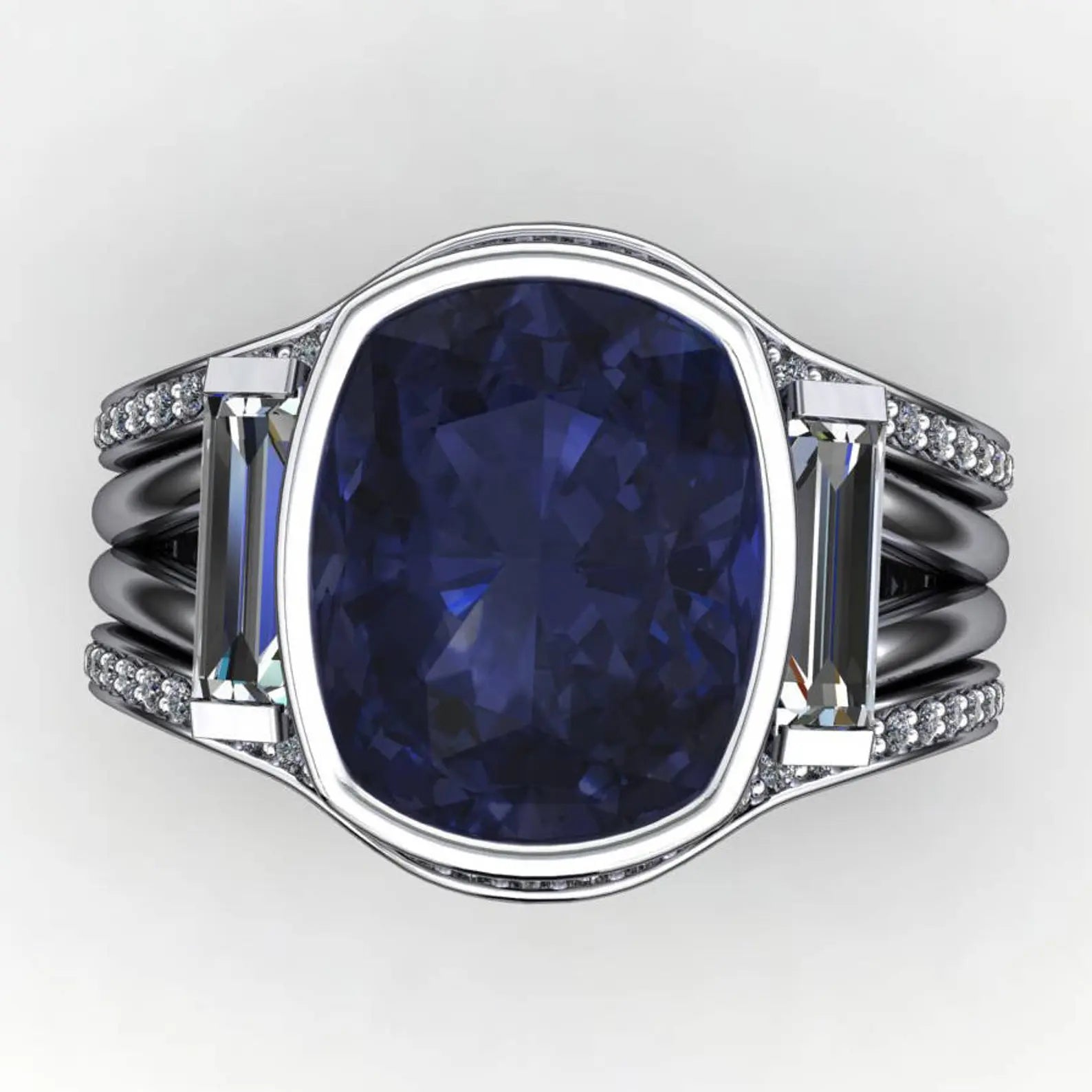 azul ring - 4.5 carat cushion cut sapphire and ZAYA moissanite ring - lab grown - J Hollywood Designs